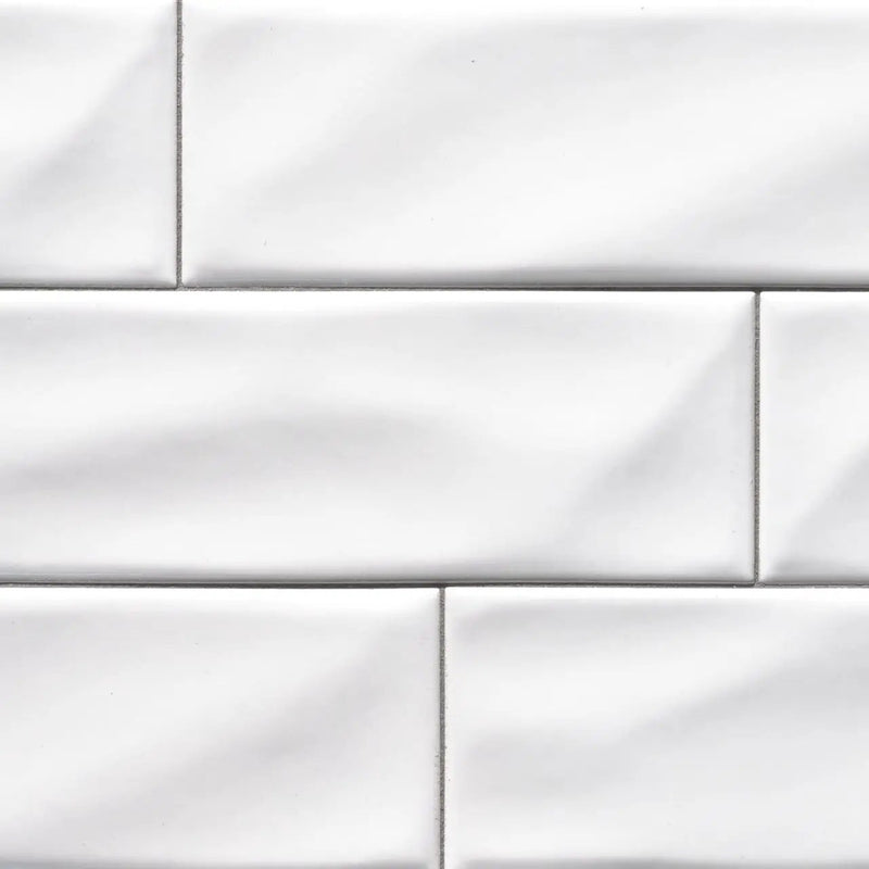 Whisper White Subway Tile Glossy Ceramic Mosaics 4x12 close up