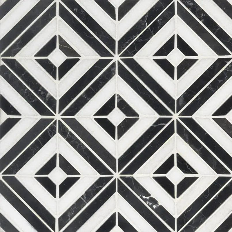 Rhombix Nero Polished Pattern Marble Mosaics close up