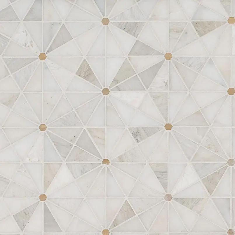 Elegante Pinwheel Gold Pattern Metal Mosaics close up