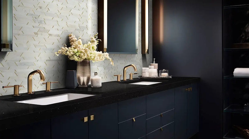 Metro Gold Pattern Metal Mosaics in a finished room