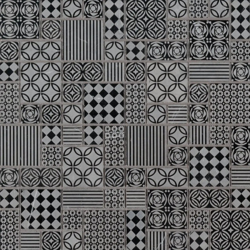 Tetris Nero 10mm Polished Pattern Marble Mosaics by MSI Surfaces