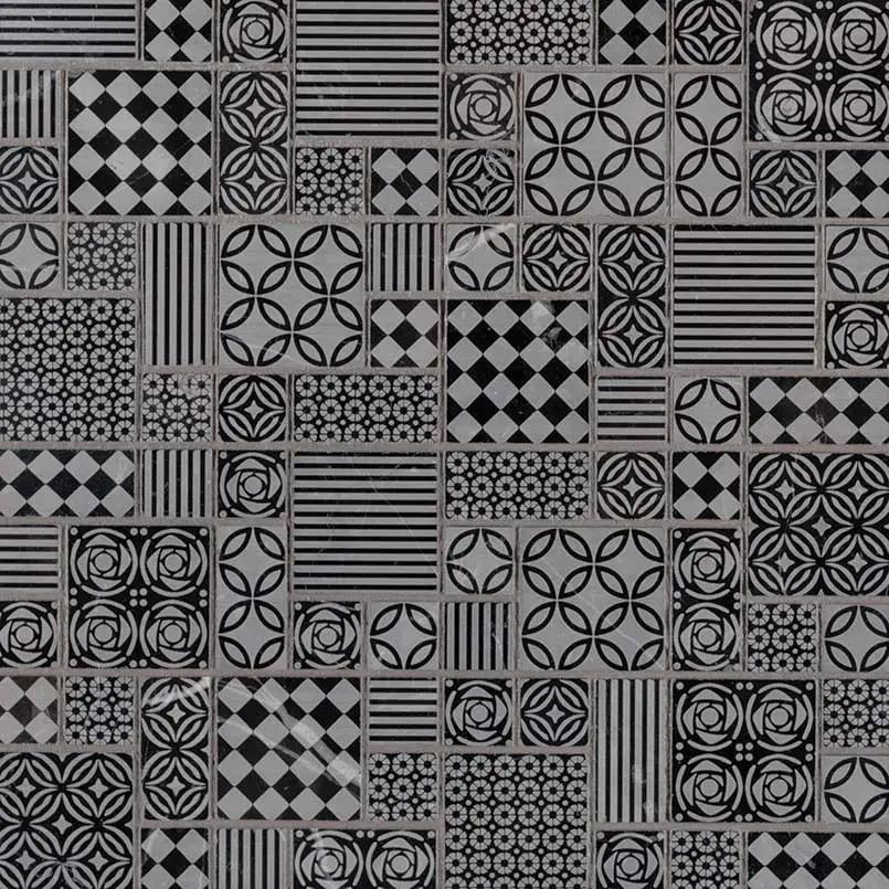 Tetris Nero 10mm Polished Pattern Marble Mosaics by MSI Surfaces