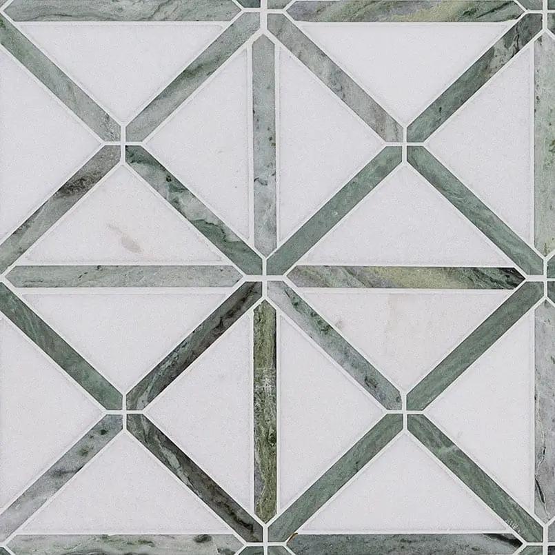 Verdant Green Geometrica Pattern Pol Polished Marble Mosaics close up
