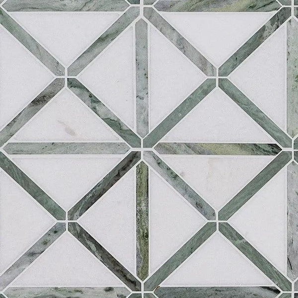 Verdant Green Geometrica Pattern Pol Polished Marble Mosaics