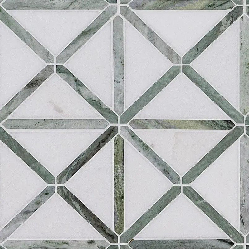 Verdant Green Geometrica Pattern Pol Polished Marble Mosaics close up