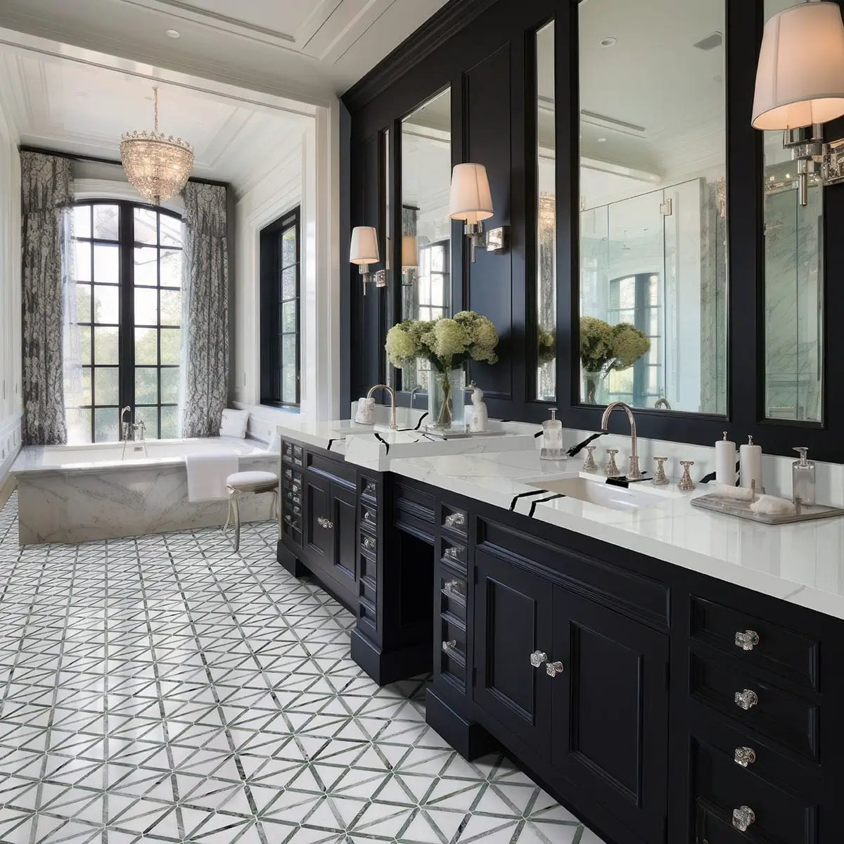 Verdant Green Geometrica Pattern Pol Polished Marble Mosaics in a finished room