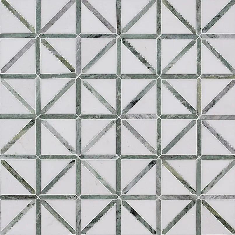Verdant Green Geometrica Pattern Pol Polished Marble Mosaics angled view