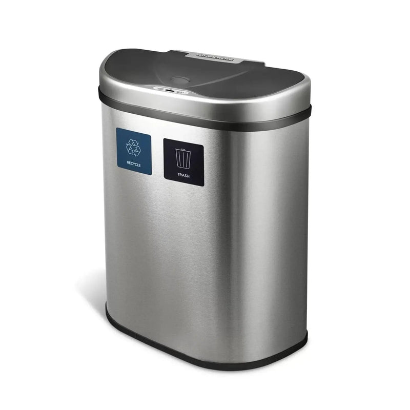 Dual Stainless Steel 18-Gallon Trash Can Recycle Bin with Motion Sensor Lid by HomePacific