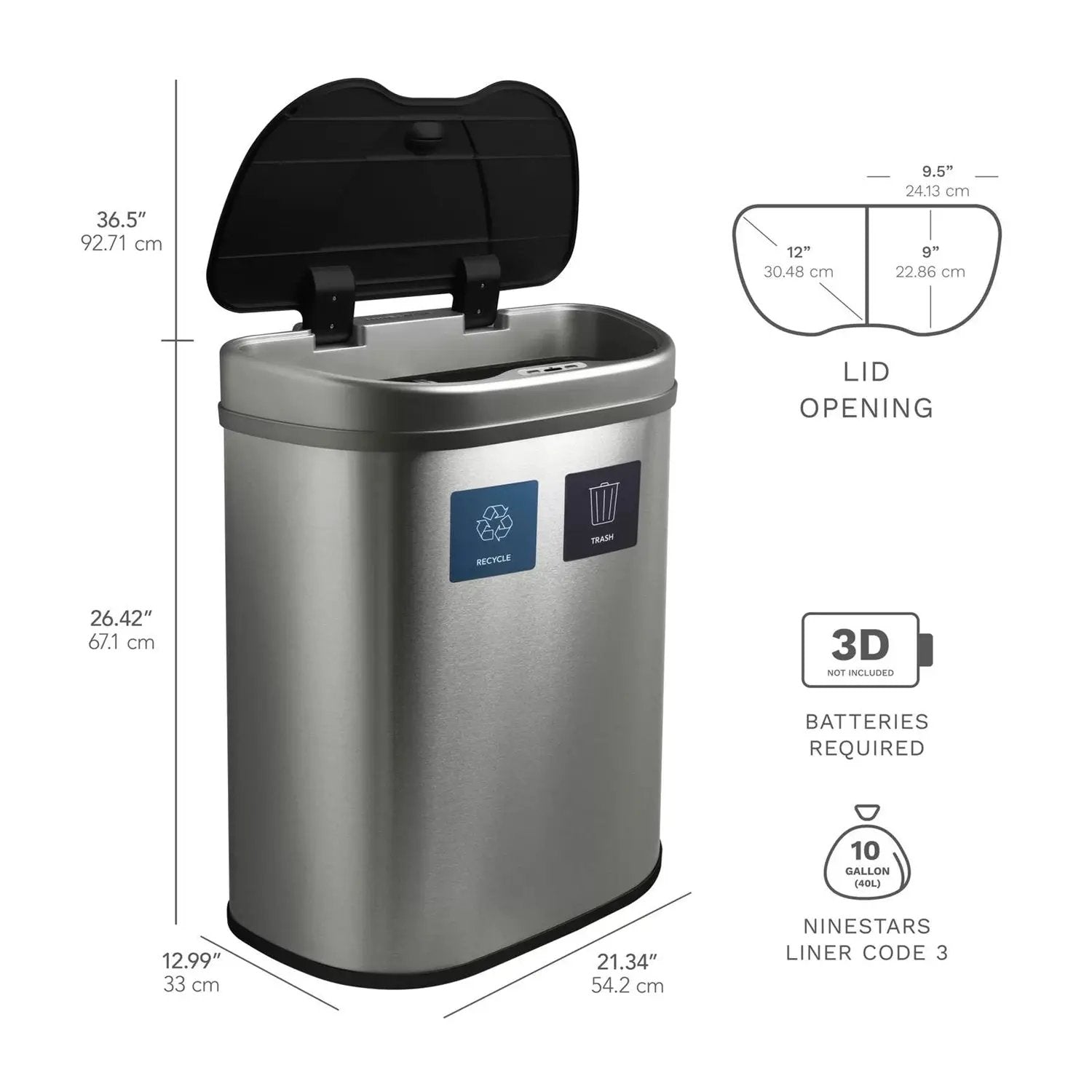 Dual Stainless Steel 18-Gallon Trash Can Recycle Bin with Motion Sensor Lid by HomePacific