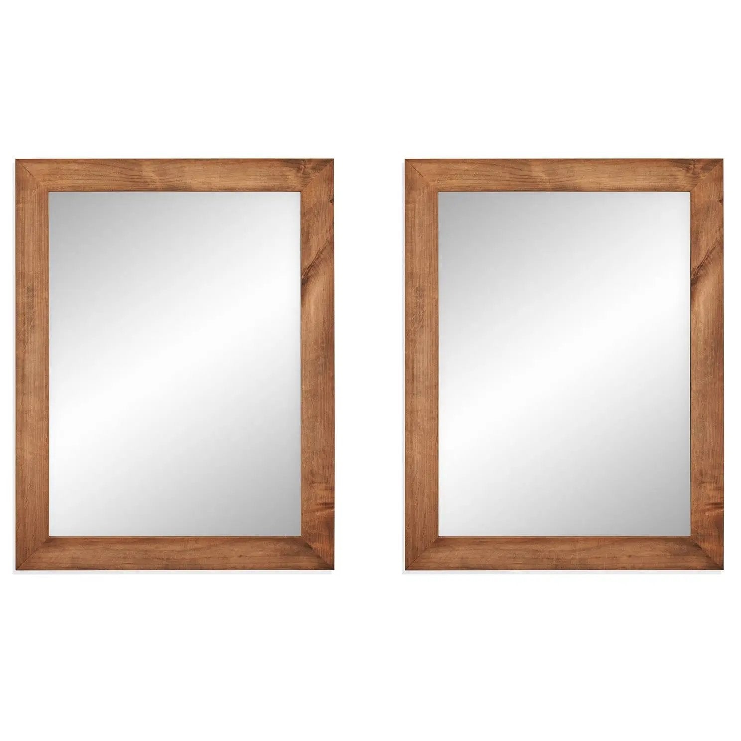 Set of 2 Modern Farmhouse Mirror Set Distressed Brown Wood Frame 31 x 24 inch by HomePacific