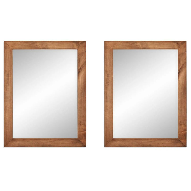 Set of 2 Modern Farmhouse Mirror Set Distressed Brown Wood Frame 31 x 24 inch by HomePacific