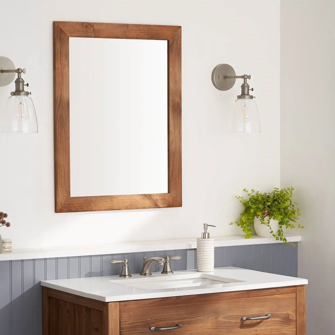 Set of 2 Modern Farmhouse Mirror Set Distressed Brown Wood Frame 31 x 24 inch by HomePacific