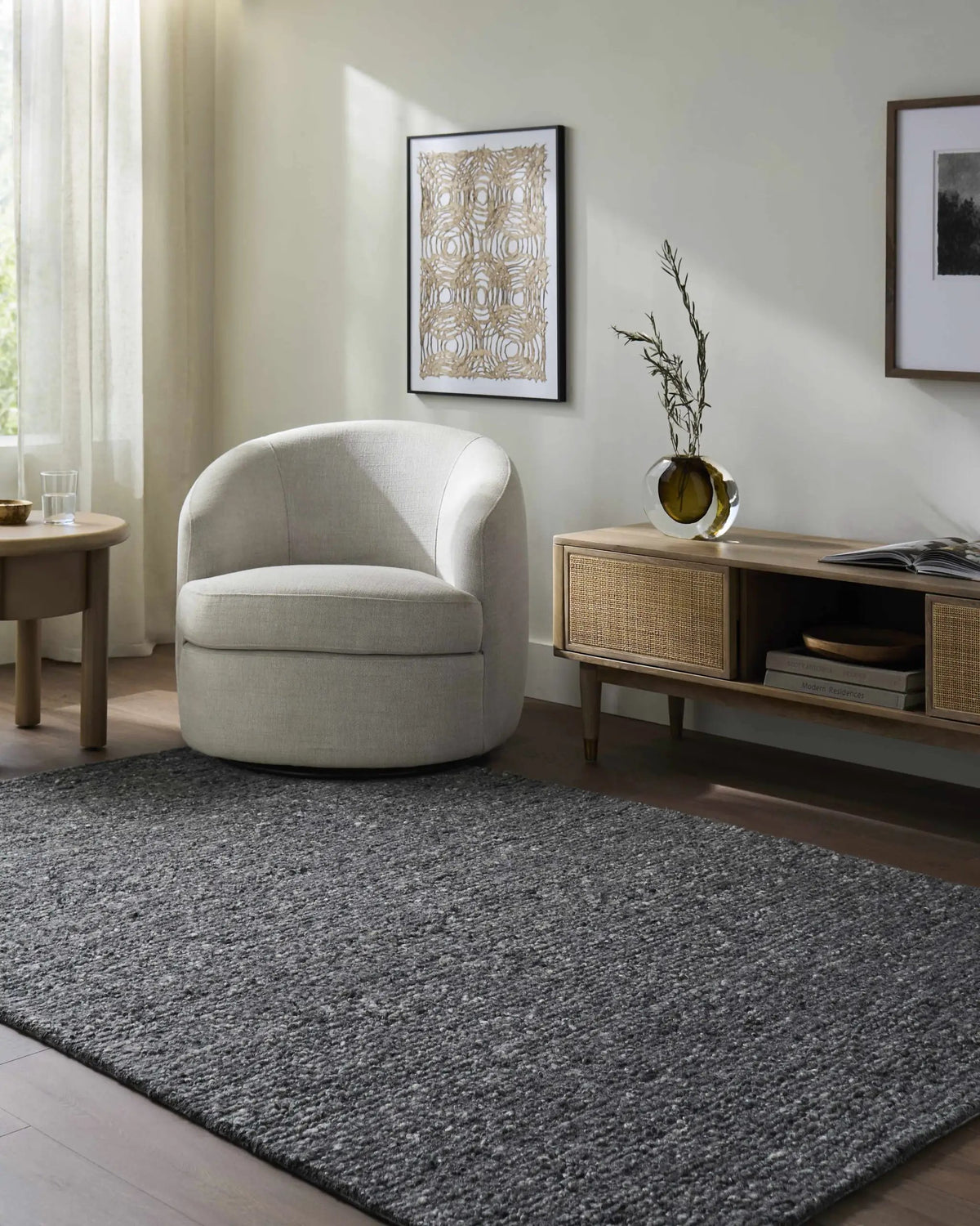 Sevan Charcoal Wool Area Rug, installed in a room
