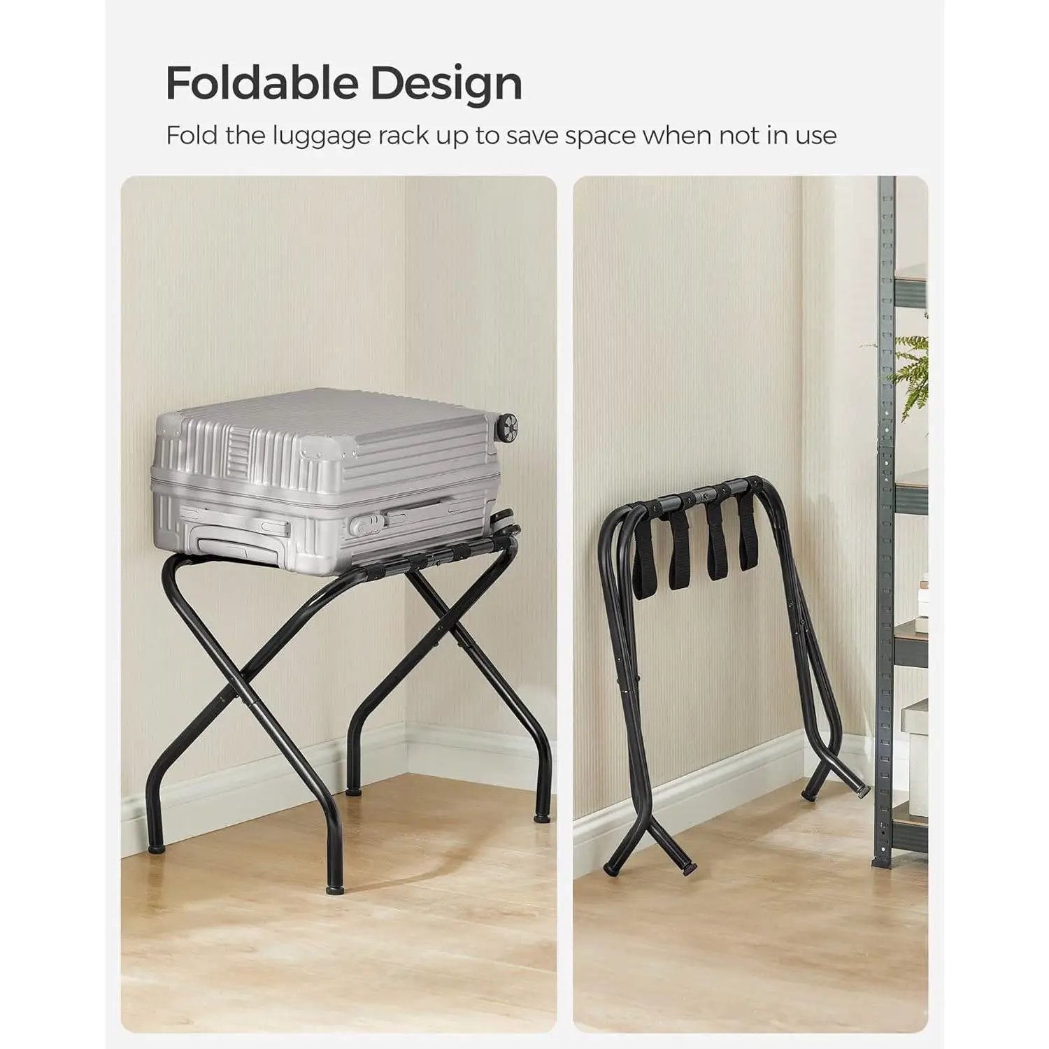 Set of 2- Sturdy Black Metal Folding Luggage Rack by HomePacific