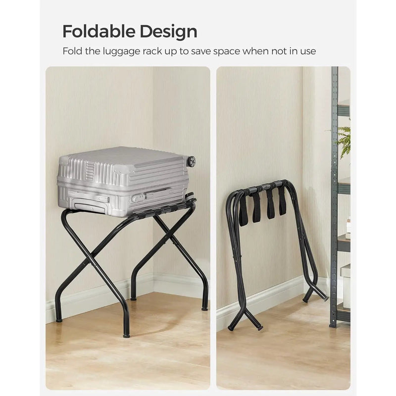 Set of 2- Sturdy Black Metal Folding Luggage Rack by HomePacific