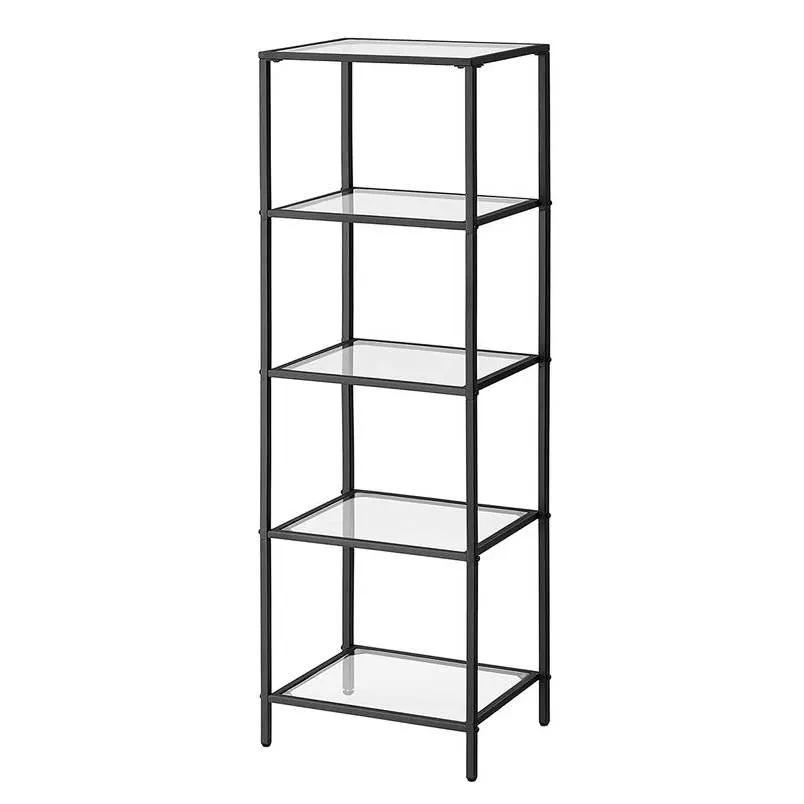 Black Metal Frame Glass Shelf Bookcase 4-Shelves Shelving Unit by HomePacific