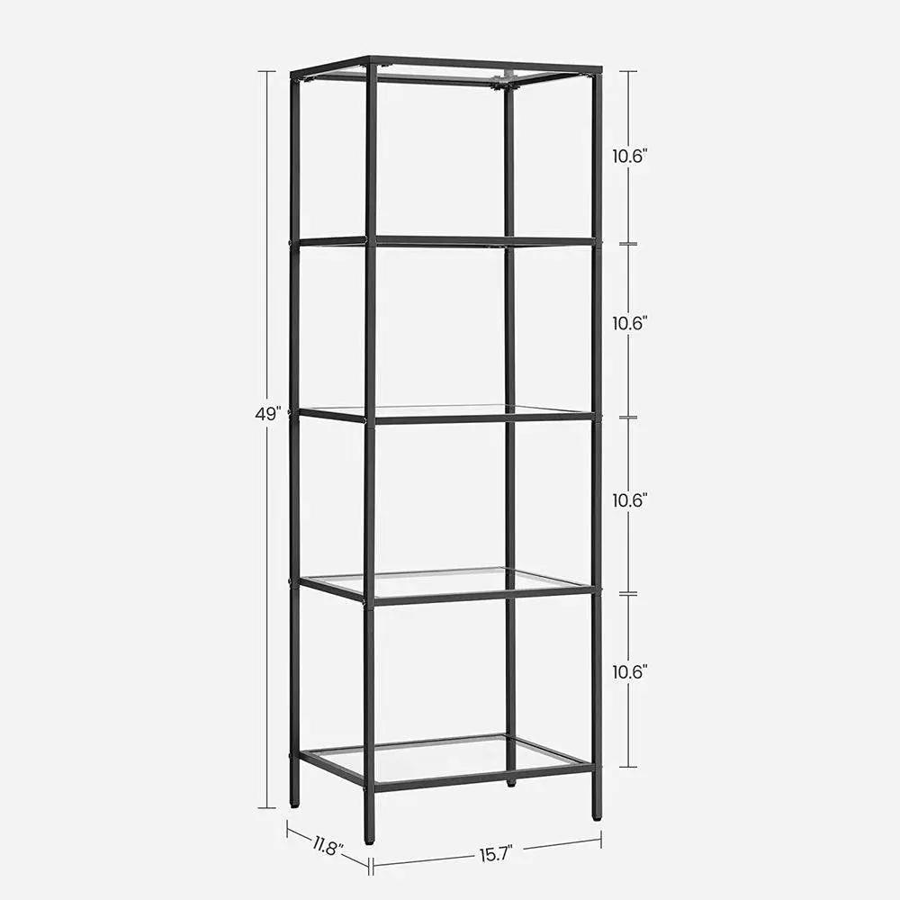 Black Metal Frame Glass Shelf Bookcase 4-Shelves Shelving Unit by HomePacific