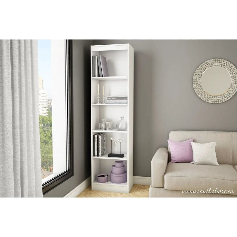 5-Shelf Narrow Bookcase Storage Shelves in White Wood Finish by HomePacific