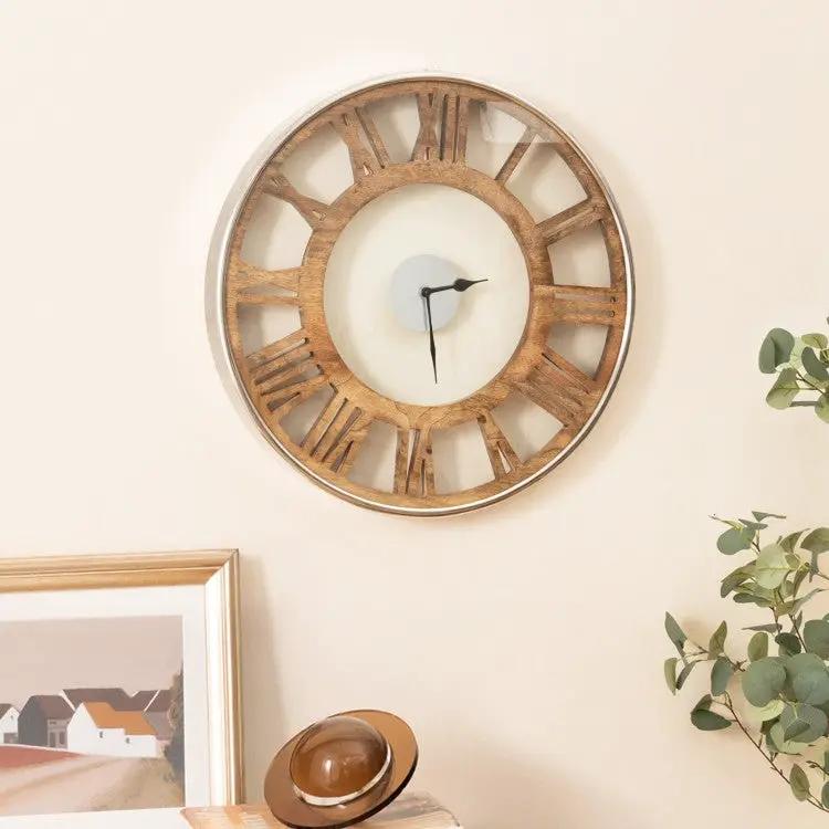 Natural Wood 16-inch Classic Farmhouse Roman Numerals Wall Clock by HomePacific