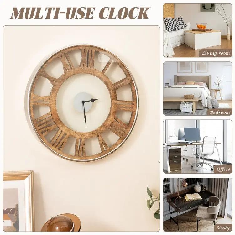 Natural Wood 16-inch Classic Farmhouse Roman Numerals Wall Clock by HomePacific