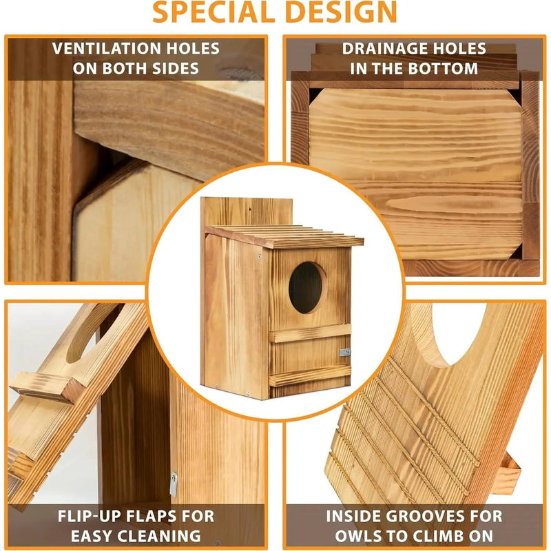 Outdoor Wooden Screech Owl BirdHouse for Mounting - Easy to Assemble by HomePacific
