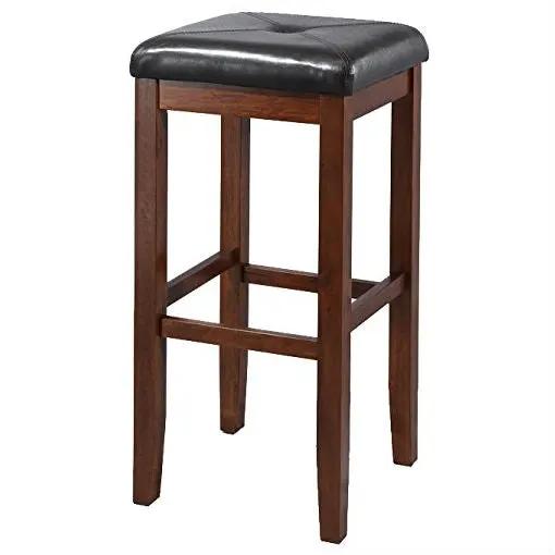 Set of 2 Vintage Mahogany Stools with Black Upholstered Seat by HomePacific