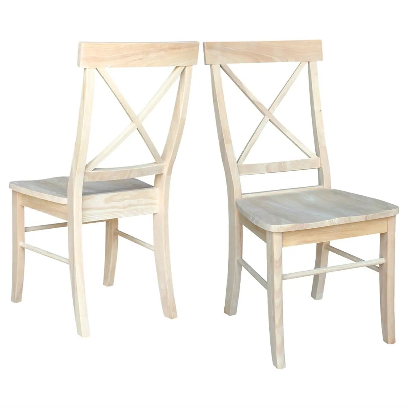 Set of 2 - Unfinished Wood Dining Chairs with X-Back Seat Backrest by HomePacific