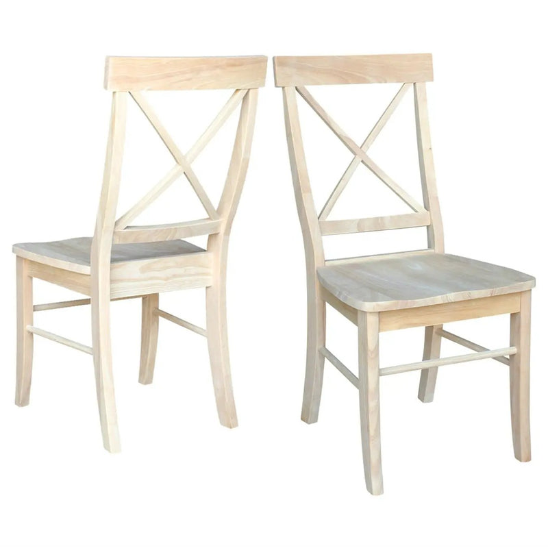 Set of 2 - Unfinished Wood Dining Chairs with X-Back Seat Backrest by HomePacific