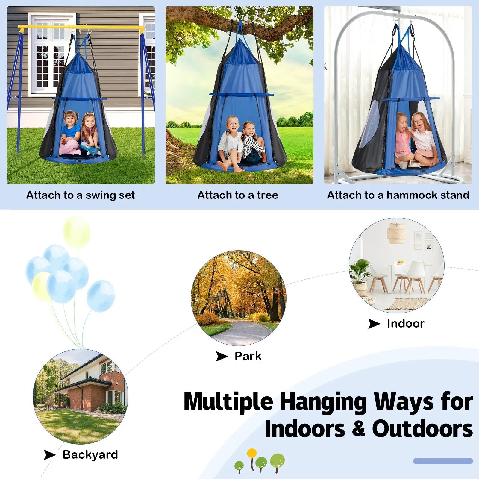 2-in-1 40 Inch Kids Hanging Chair Detachable Swing Tent Set by DirectDeals