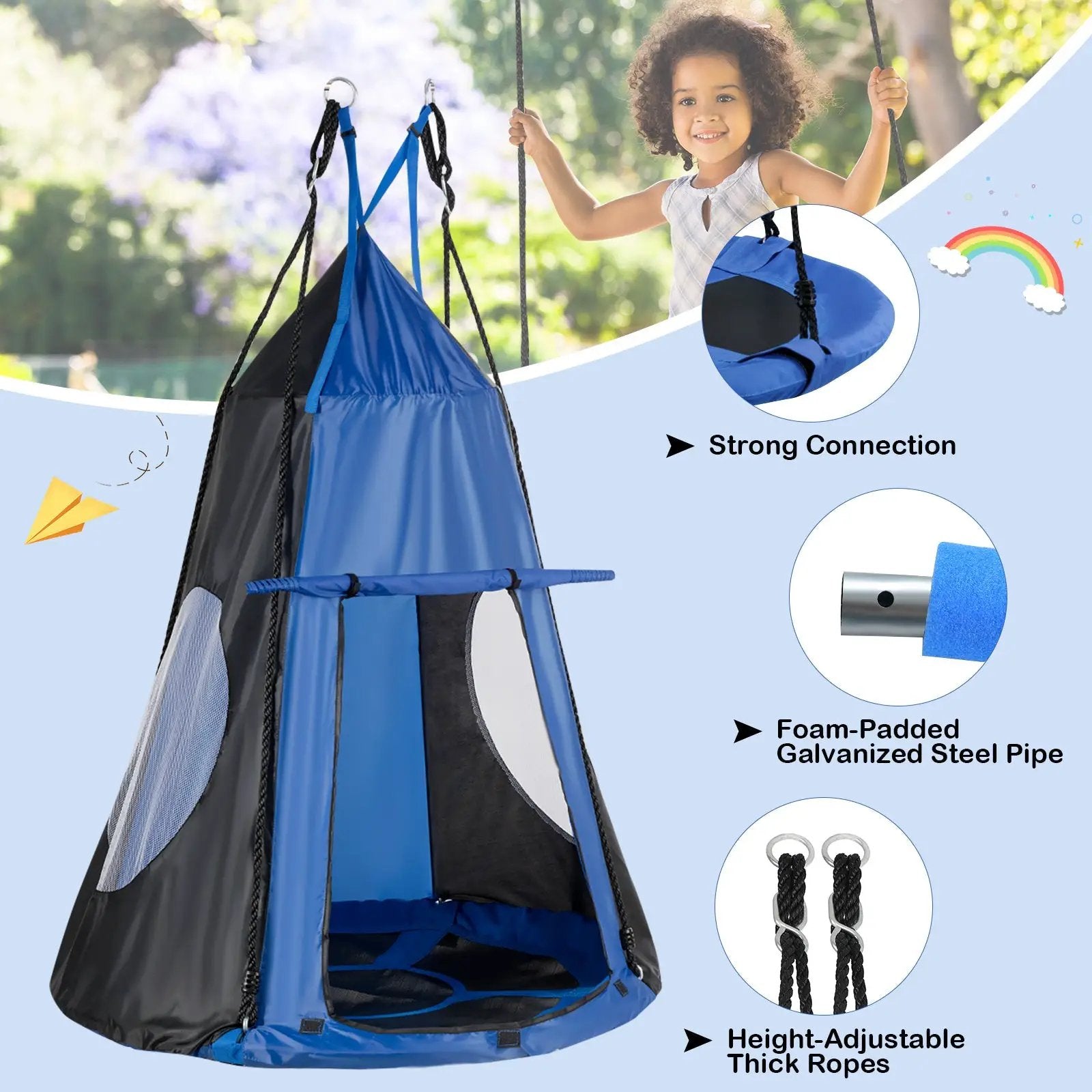 2-in-1 40 Inch Kids Hanging Chair Detachable Swing Tent Set by DirectDeals