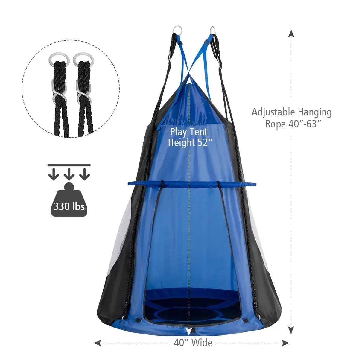 2-in-1 40 Inch Kids Hanging Chair Detachable Swing Tent Set, photo 6 of 11
