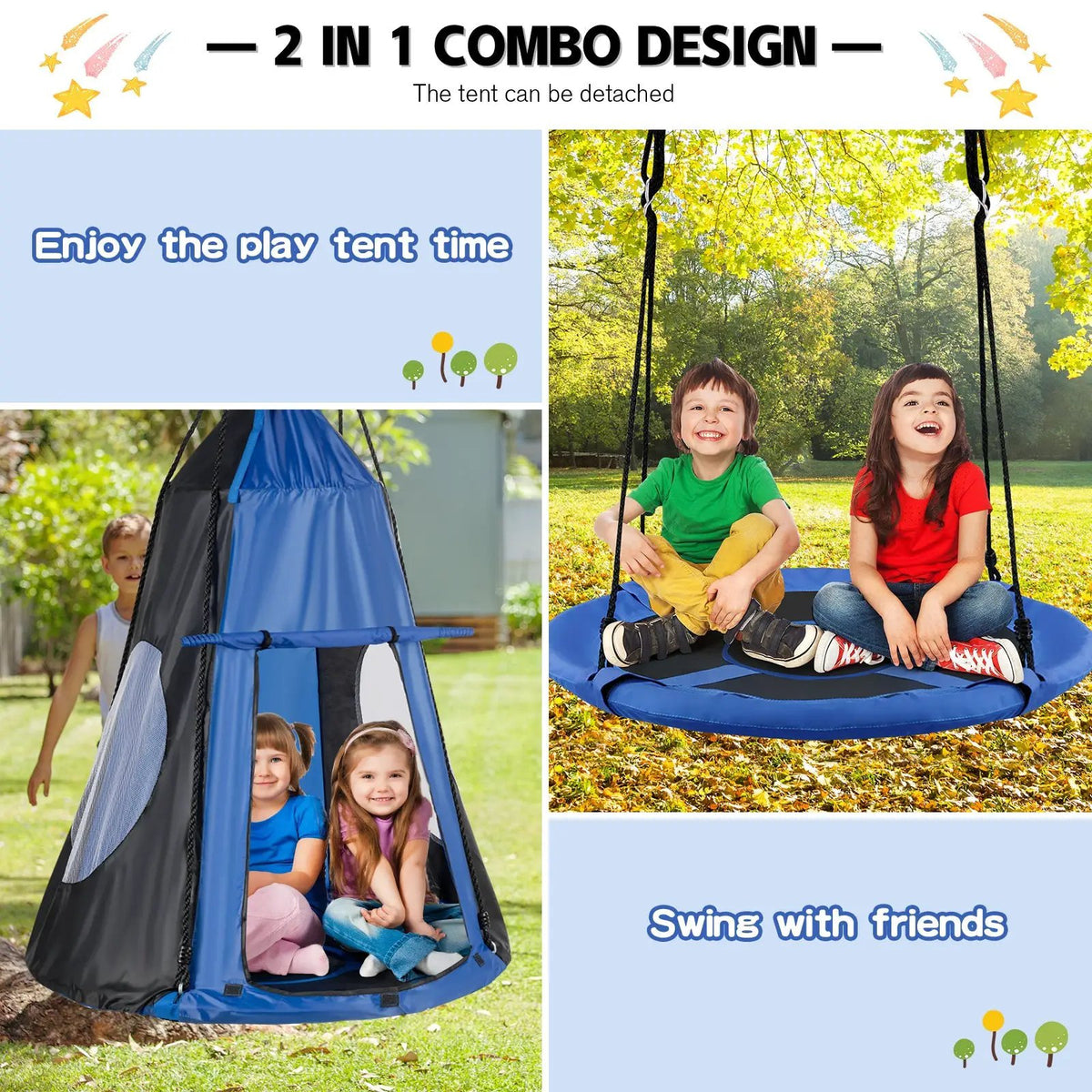 2-in-1 40 Inch Kids Hanging Chair Detachable Swing Tent Set, photo 5 of 11