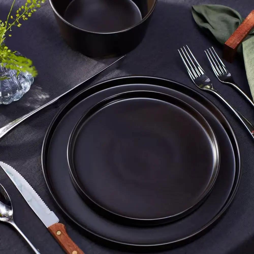 16-Piece Stoneware Dinnerware Set in Matte Black - Service for 4 by HomePacific