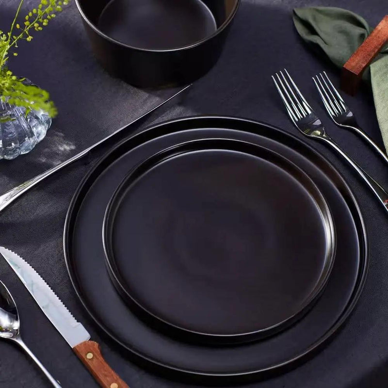 16-Piece Stoneware Dinnerware Set in Matte Black - Service for 4 by HomePacific