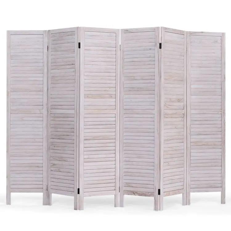 6-Panel Classic Louver Slatted Room Divider Screen in White Wood Finish by HomePacific