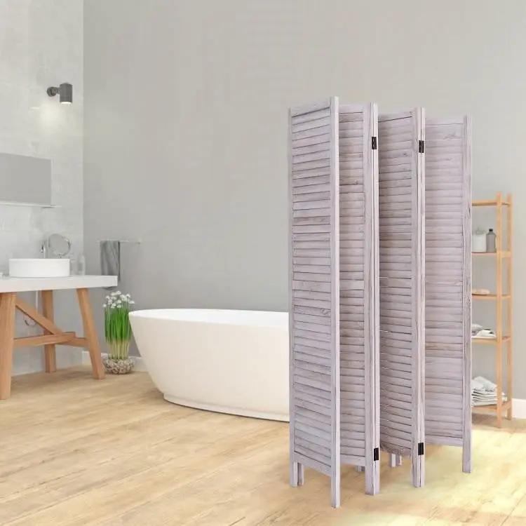 6-Panel Classic Louver Slatted Room Divider Screen in White Wood Finish by HomePacific