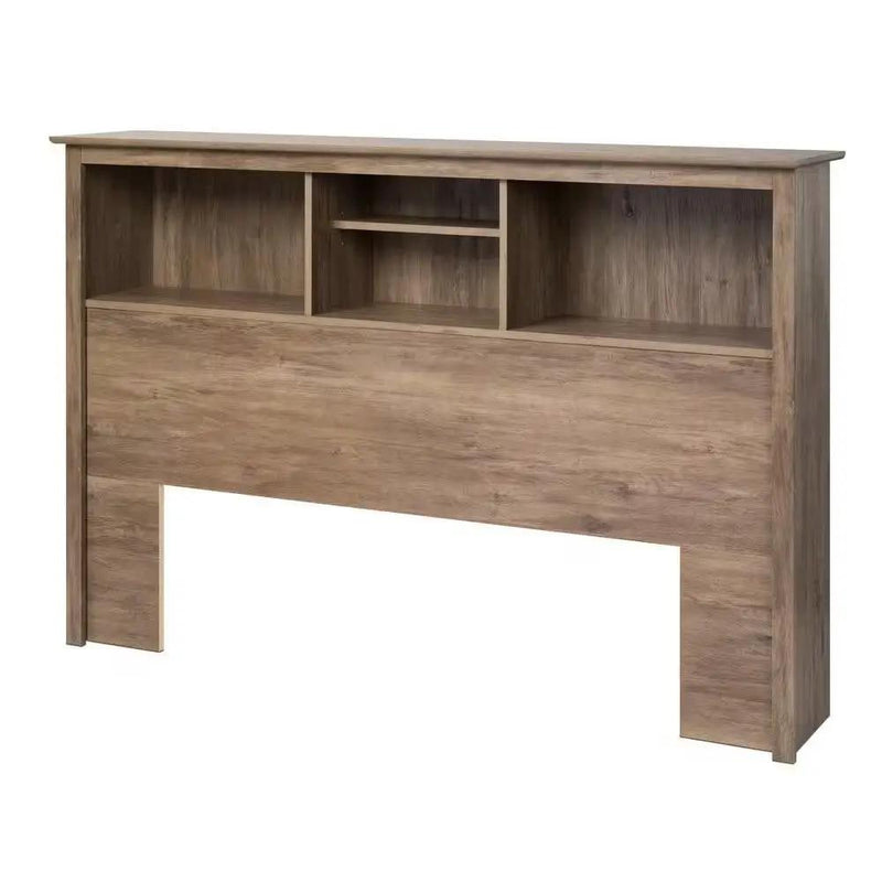 Full / Queen size Freestanding Bookcase Headboard in Grey Brown Wood Finish by HomePacific