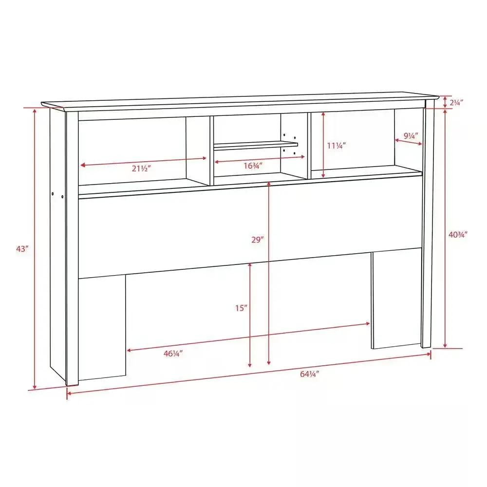Full / Queen size Freestanding Bookcase Headboard in Grey Brown Wood Finish by HomePacific