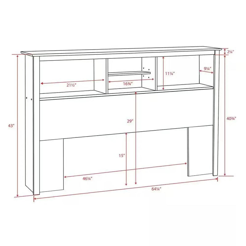 Full / Queen size Freestanding Bookcase Headboard in Grey Brown Wood Finish by HomePacific