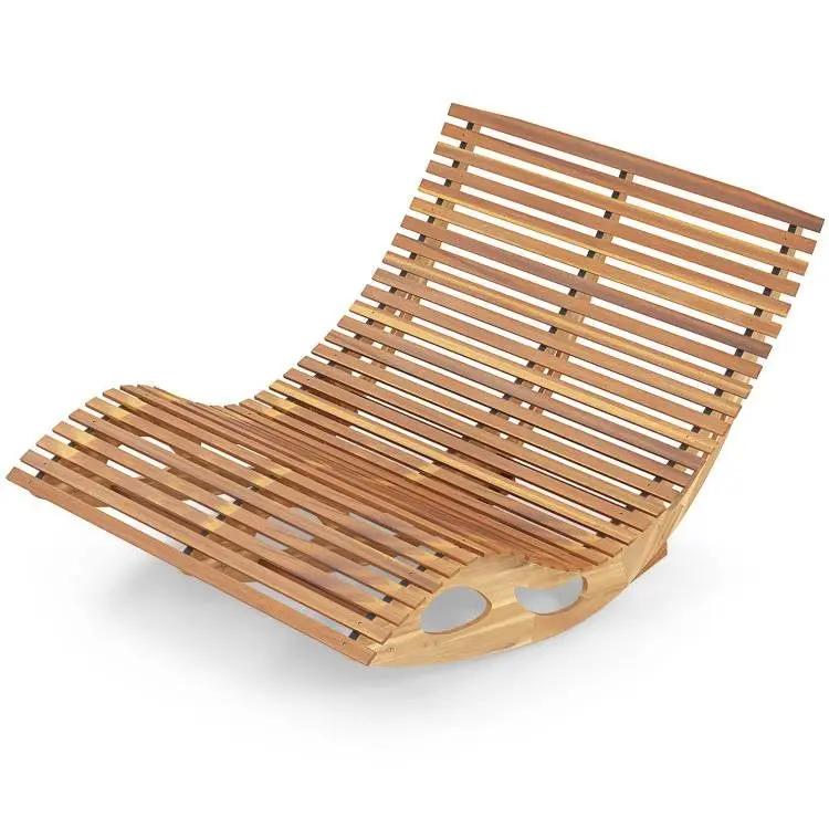 2-Seater Adirondack Slatted Acacia Patio Dual Rocker Sunbed Wood Lounger by HomePacific