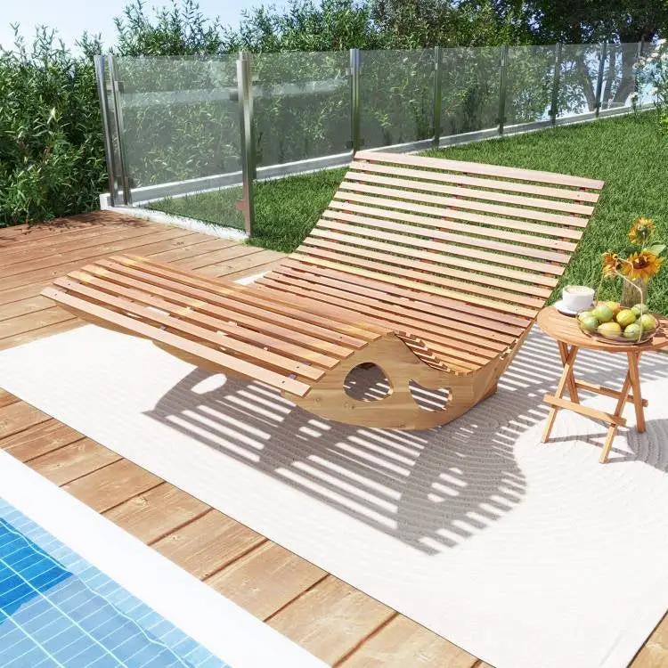 2-Seater Adirondack Slatted Acacia Patio Dual Rocker Sunbed Wood Lounger by HomePacific