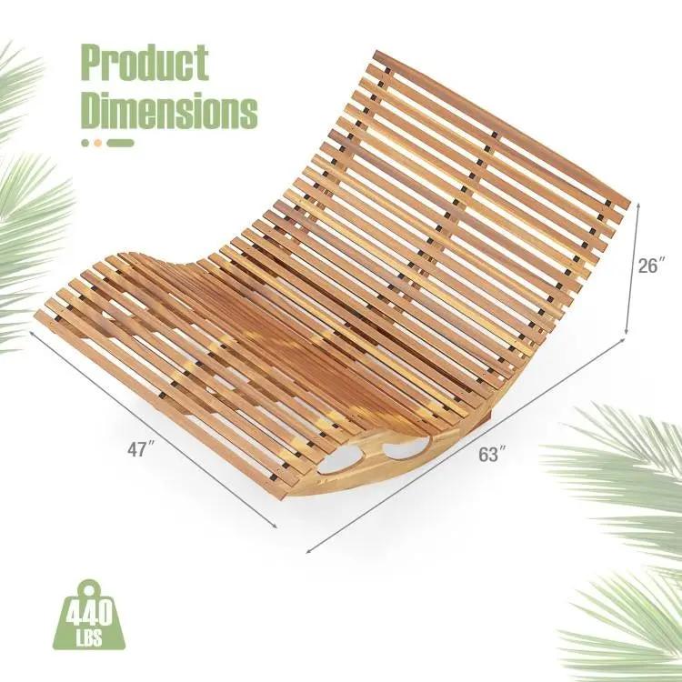2-Seater Adirondack Slatted Acacia Patio Dual Rocker Sunbed Wood Lounger by HomePacific