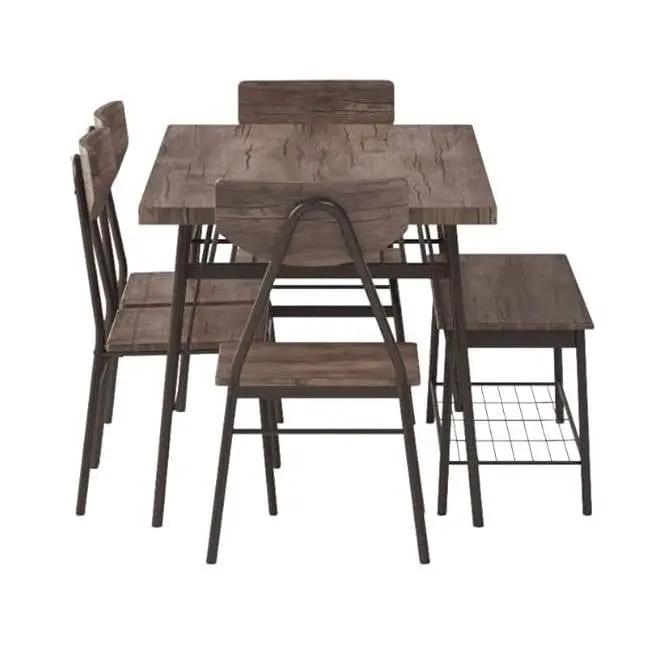 Modern 6-Piece Dining Set with Brown Wood Top Table 4 Chairs and Storage Bench by HomePacific