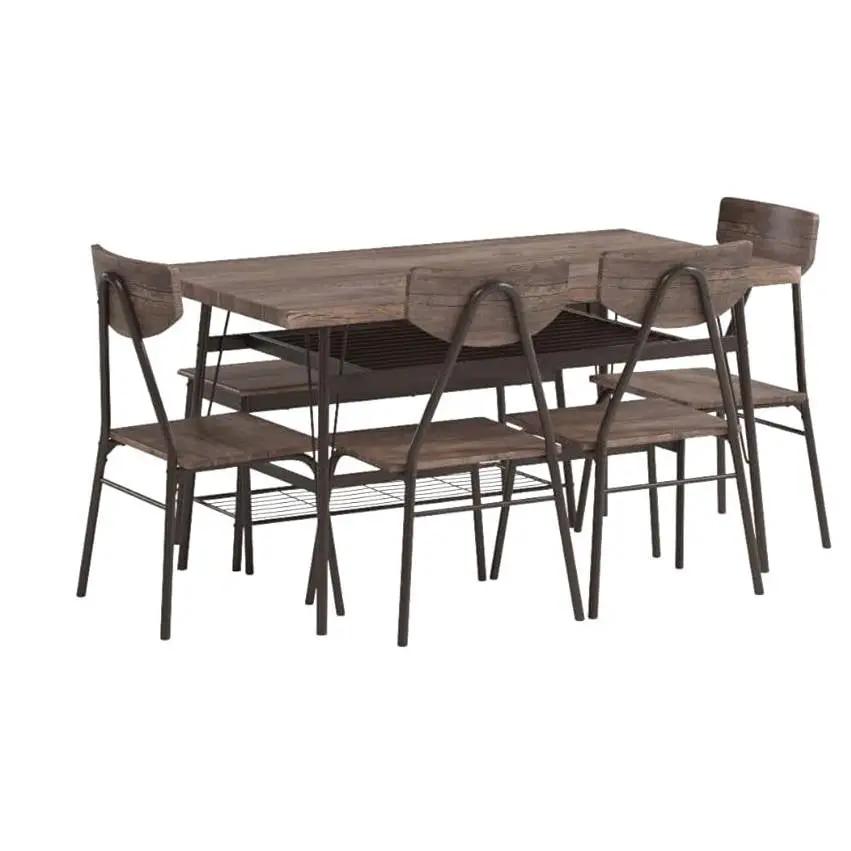 Modern 6-Piece Dining Set with Brown Wood Top Table 4 Chairs and Storage Bench by HomePacific