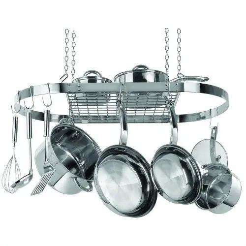 Stainless Steel Oval Pot Rack for Kitchen Cookware Storage by HomePacific
