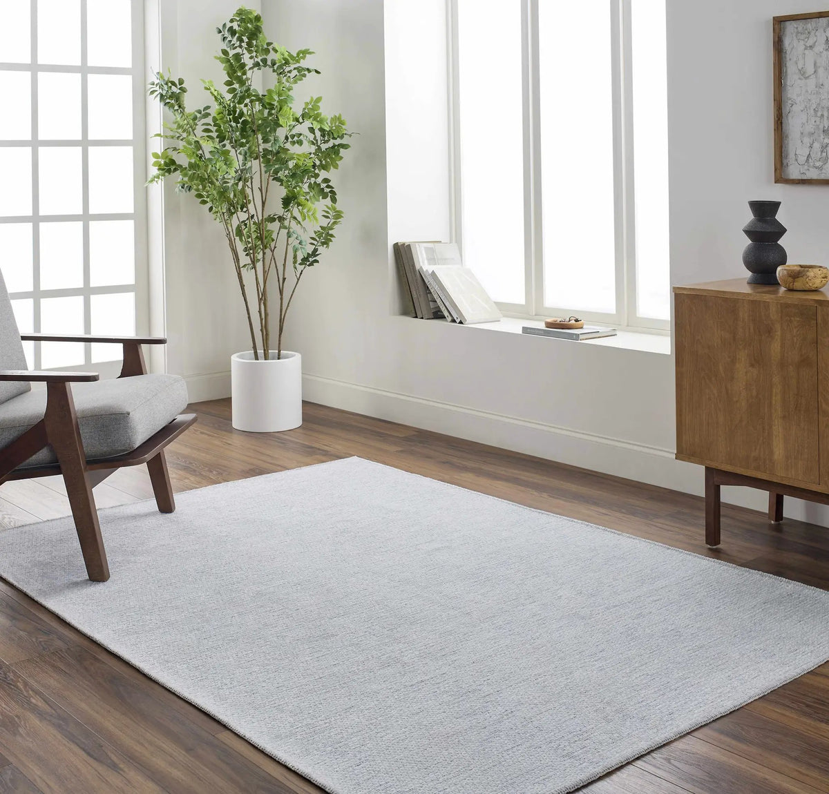 Isako Light Blue Solid Washable Rug - Clearance, installed in a room