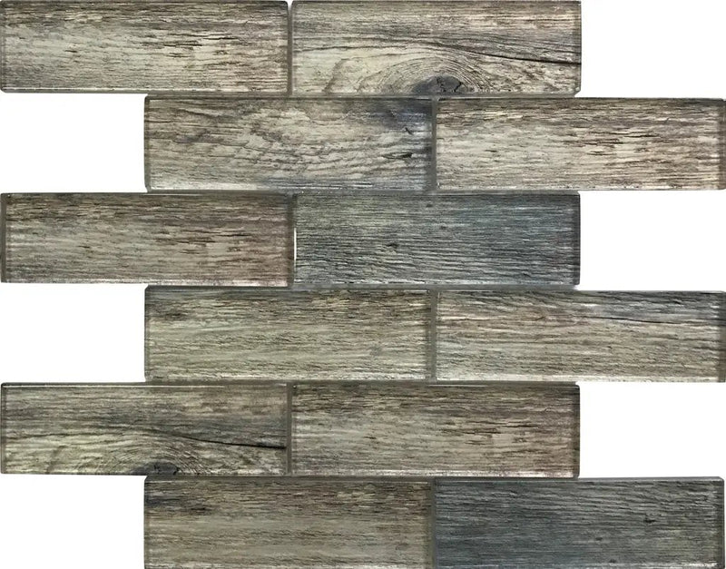 Wooden Brown 12x12 Glossy Brick Glass Mosaic Tile (5 pack, 4.83 sq ft/case) by Apollo Tile
