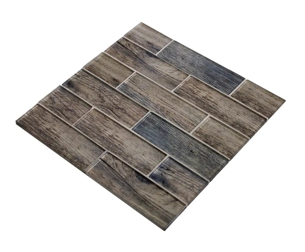 Wooden Brown 12x12 Glossy Brick Glass Mosaic Tile (5 pack, 4.83 sq ft/case) by Apollo Tile
