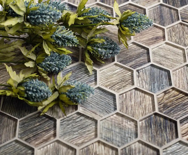 Wooden Brown 12x12 Glossy Hexagon Glass Mosaic Tile (5 pack, 4.83 sq ft/case) by Apollo Tile