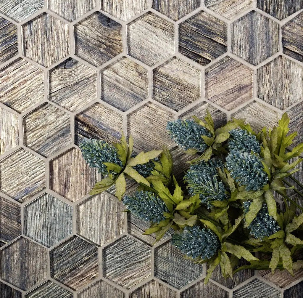 Wooden Brown 12x12 Glossy Hexagon Glass Mosaic Tile (5 pack, 4.83 sq ft/case) by Apollo Tile